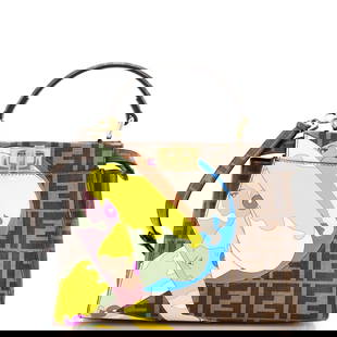 Fendi Antonio Lopez Peekaboo Bag Zucca Coated Canvas with Printed Leather Inlay Mini: Fendi Antonio Lopez Peekaboo Bag Zucca Coated Canvas with Printed Leather Inlay Mini ---- Exterior Color: Brown, Print ---- Interior Color: Brown ---- Exterior Material: Canvas Coated, Leather ---- In