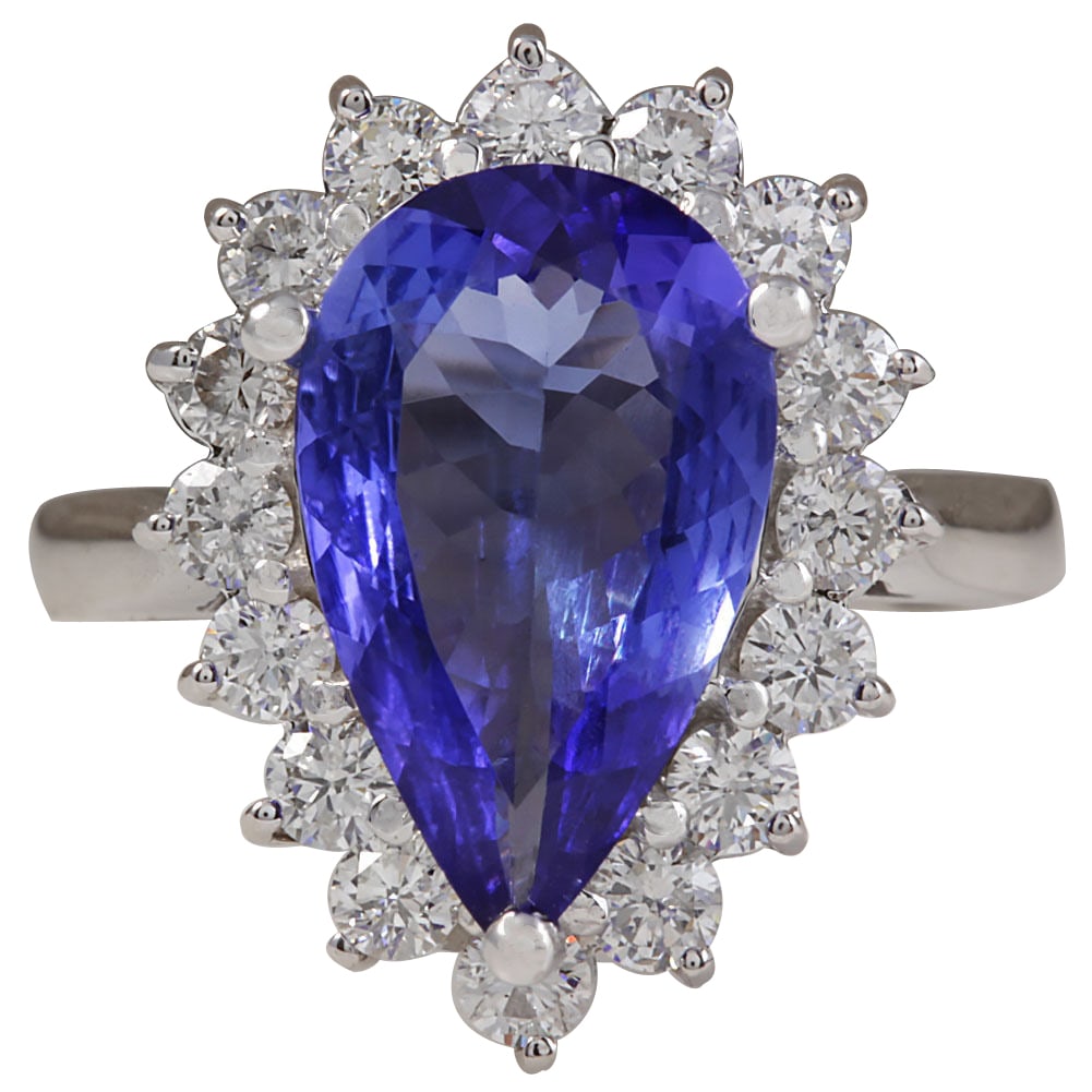 4.13 Carat Tanzanite 18K White Gold Diamond Ring: 4.13 Carat Tanzanite 18K White Gold Diamond Ring Stamped: 18K White Gold Total Ring Weight: 5.3 Grams Ring Length: N/A Ring Width: N/A Gemstone Weight: Total Natural Tanzanite Weight is 3.18 Carat (Me