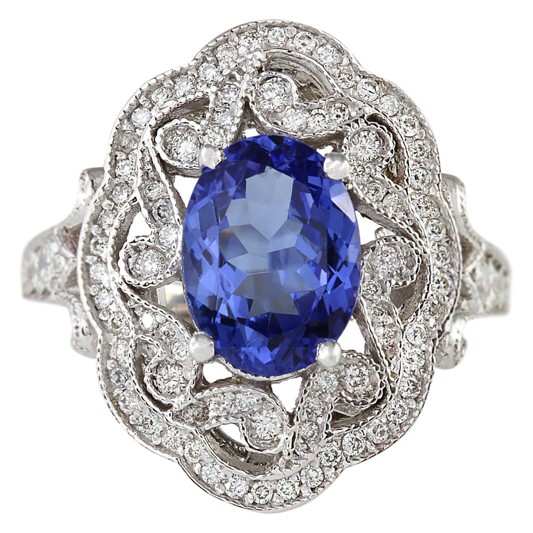 3.82 Carat Natural Tanzanite 14K White Gold Diamond Ring: 3.82 Carat Natural Tanzanite 14K White Gold Diamond Ring Stamped: 14K White Gold Total Ring Weight: 8.1 Grams Ring Length: N/A Ring Width: N/A Gemstone Weight: Total Natural Tanzanite Weight is 3.02 C