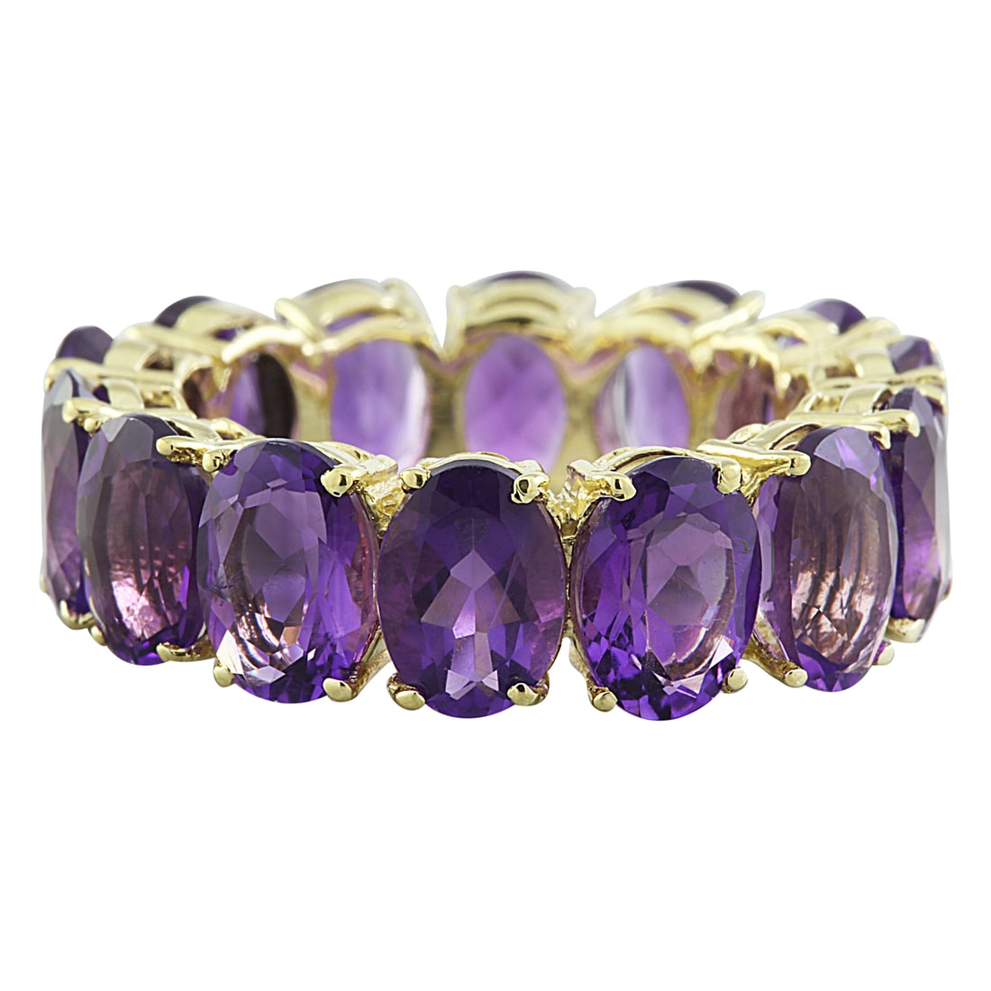10.00 Carat Amethyst 14K Yellow Gold Ring: 10.00 Carat Amethyst 14K Yellow Gold Ring Stamped: 14K Total Ring Weight: 6.3 Grams Amethyst Weight 10.00 Carat (7.00x5.00 Millimeters) Face Measures: 7.00 Millimeter SKU: [600916]