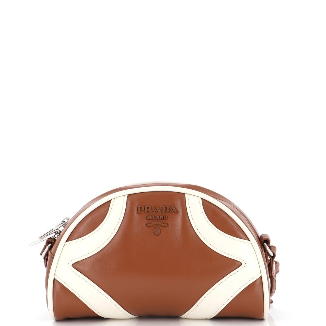 Prada Bowling Crossbody Bag Soft Calf Small: Prada Bowling Crossbody Bag Soft Calf Small Exterior Color: Brown Interior Color: Black Exterior Material: Leather Interior Material: Fabric Hardware Color: Silver Accessories: Dust bag S