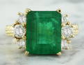 6.10 Carat Emerald 14K Yellow Gold Diamond Ring