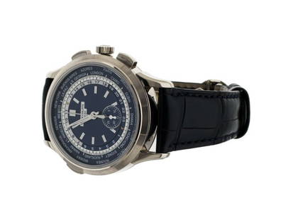 Patek Phillipe World Time Chronograph Blue Dial White Gold 39.5mm: Patek Phillipe World Time Chronograph Blue Dial White Gold 39.5mm ---- Product Code: 304383175890-E ---- Brand: Patek Philippe ---- Condition: Pre-Owned ---- Model: Patek Philippe Complications ---- I