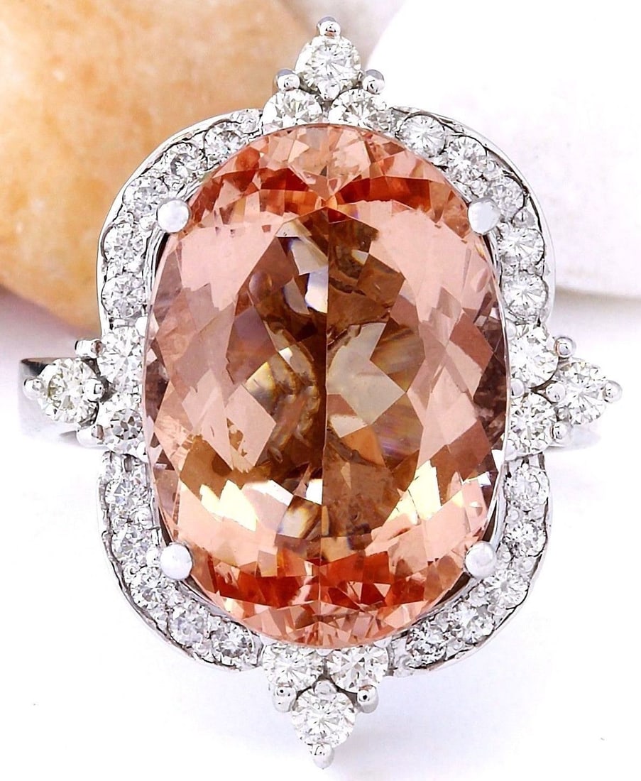 10.91 Carat Natural Morganite 18K Solid White Gold Diamond Ring: 10.91 Carat Natural Morganite 18K Solid White Gold Diamond Ring 10.91 Carat Natural Morganite 18K Solid White Gold Diamond RingItem Type: RingItem Style: CocktailMaterial: 18K White GoldMainstone: Mor