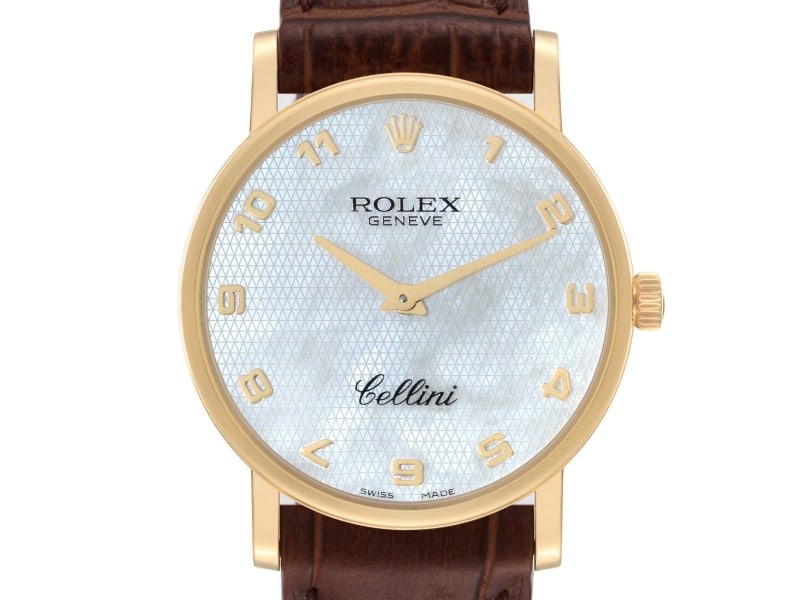 Rolex Cellini Classic Yellow Gold Mother of Pearl Dial Mens Watch: Rolex Cellini Classic Yellow Gold Mother of Pearl Dial Mens Watch ---- Rolex Cellini Classic Yellow Gold Mother of Pearl Dial Mens Watch ---- Manual winding movement. 18K yellow gold slim case 32mm in