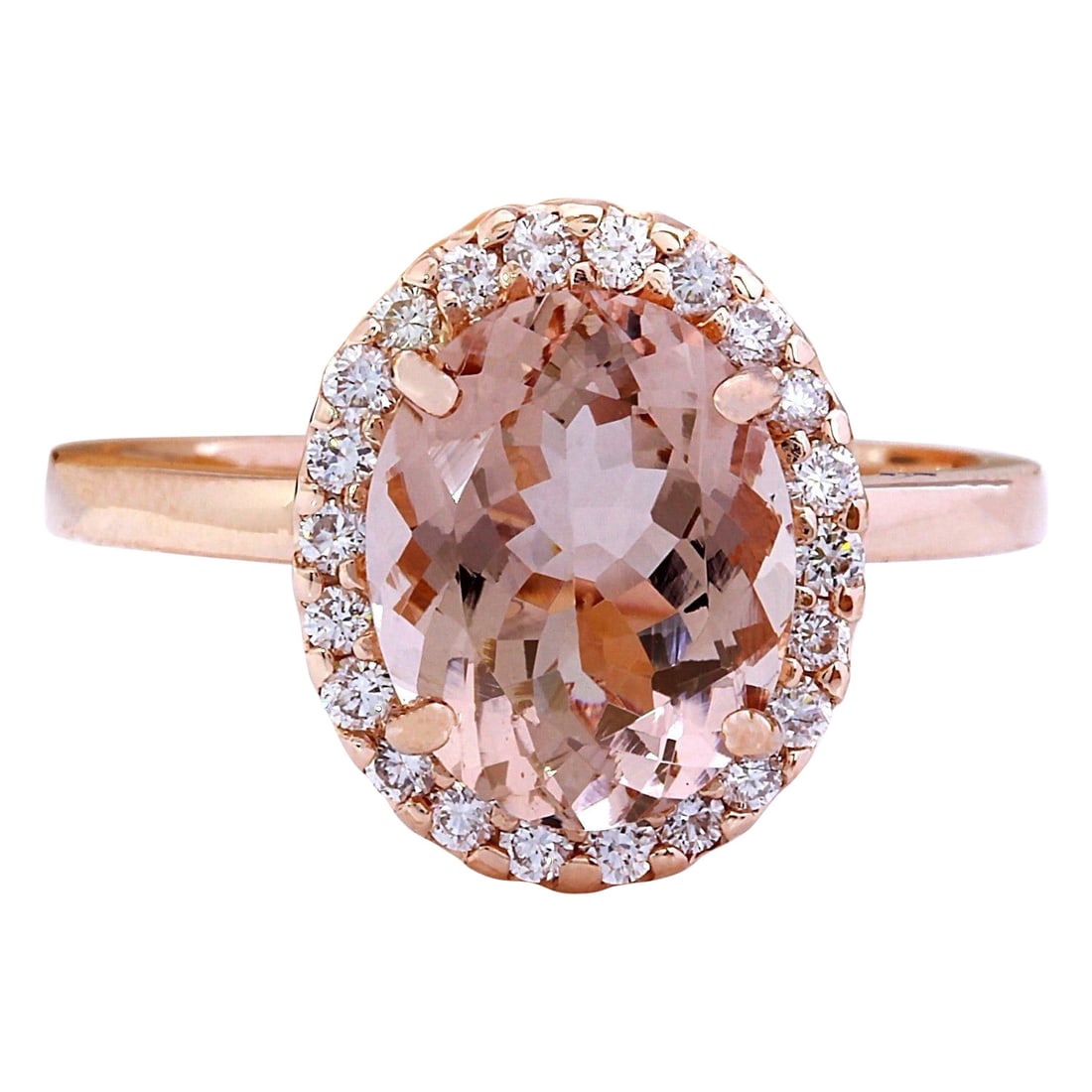 2.87 Carat Morganite 18K Rose Gold Diamond Ring: 2.87 Carat Morganite 18K Rose Gold Diamond Ring 2.87 Carat Natural Morganite 18K Solid Rose Gold Diamond RingItem Type: RingItem Style: CocktailMaterial: 18K Rose GoldMainstone: MorganiteStone Color: