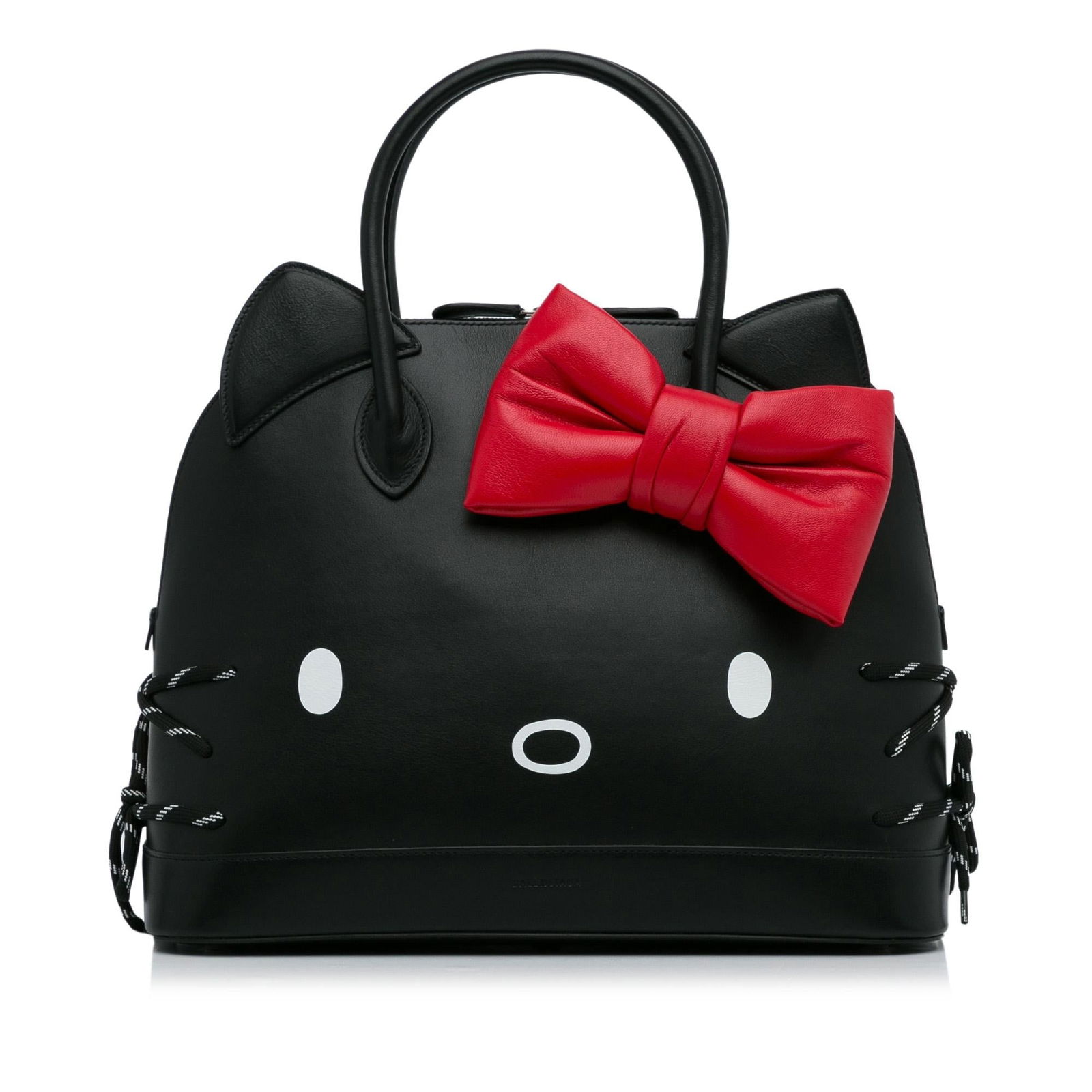 Balenciaga Large Hello Kitty Ville Handle Bag: Balenciaga Large Hello Kitty Ville Handle Bag ---- Condition Quality: Exterior Front Scratched. Interior Lining Scratched. ---- Width (at base): 14.25" ---- Height: 11.5" ---- Depth: 6.5" ---- Handle