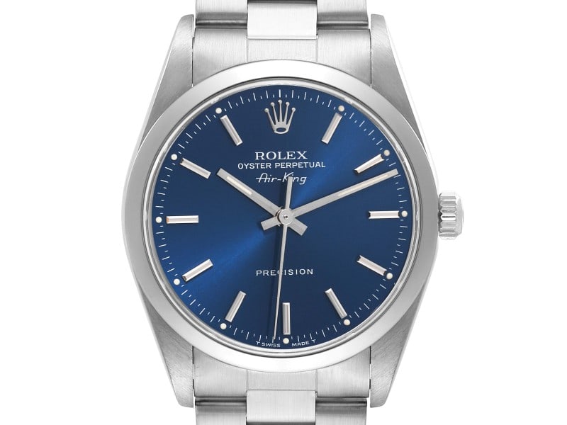 Rolex Air King 34 Blue Dial Smooth Bezel Steel Mens Watch Auction