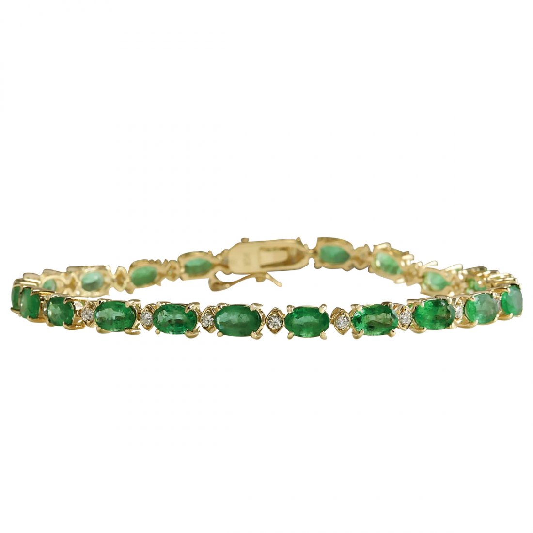 8.86CTW Natural Colombian Emerald And Diamond Bracelet: Stamped: 14K Bracelet Width: 4.63mm Bracelet Length: 7.4 Inches Total Bracelet Weight: 8.5 Grams Diamond Weight: Total natural diamond weight is .60carat. SI1-SI2 clarity / G-H color Gemstone Weight: 