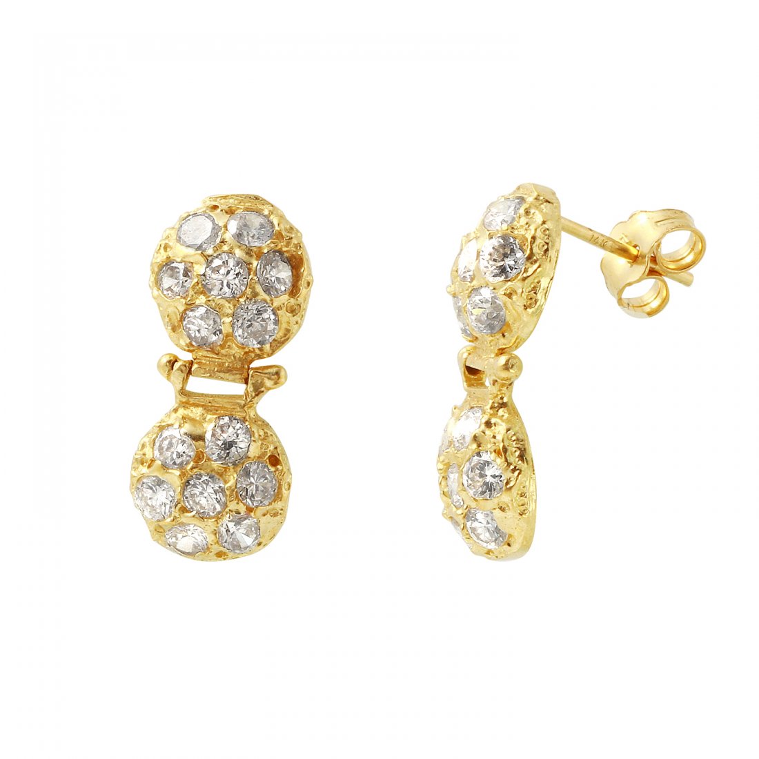 Ladies 14K Yellow Gold Earrings With Cubic Zirconia: Product Type: Earrings Condition: Brand New Gender: Ladies Country of Origin: US Setting Type: Different backs Main Gemstone name: Cubic Zirconia Main Gemstone color: White Main Gemstone shape: Round 