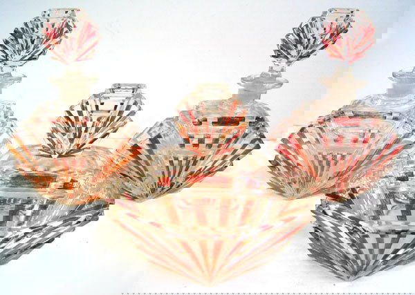 Art deco cut glass dresser set: Art deco cut glass dresser set 3 pcs