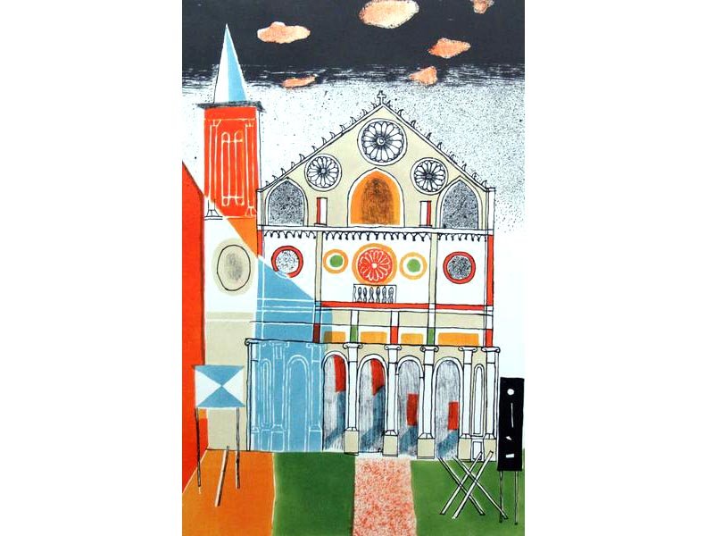 Franco Gentilini: litografia, Cattedrale di Orvieto, es Prova d'artista, firmato Gentilini. 70 x 50 cm XX secolo
