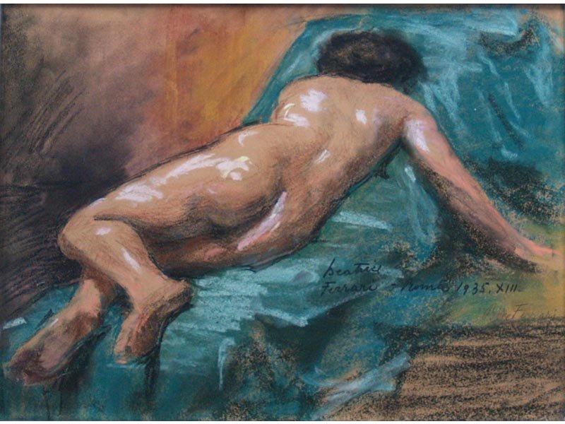 Beatrice Ferrari: pastello su carta, nudo di donna, firmato Beatrice Ferrari, 1935 XIII. Cornice. 30 x 40 cm inizio XX secolo