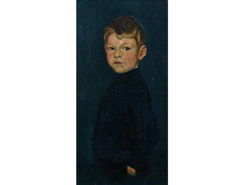 Ritratto di bambino: olio su cartone, ritratto di bambino, firmato Jaczkò G. 1907. Cornice. 30 x 17 cm inizio XX secolo