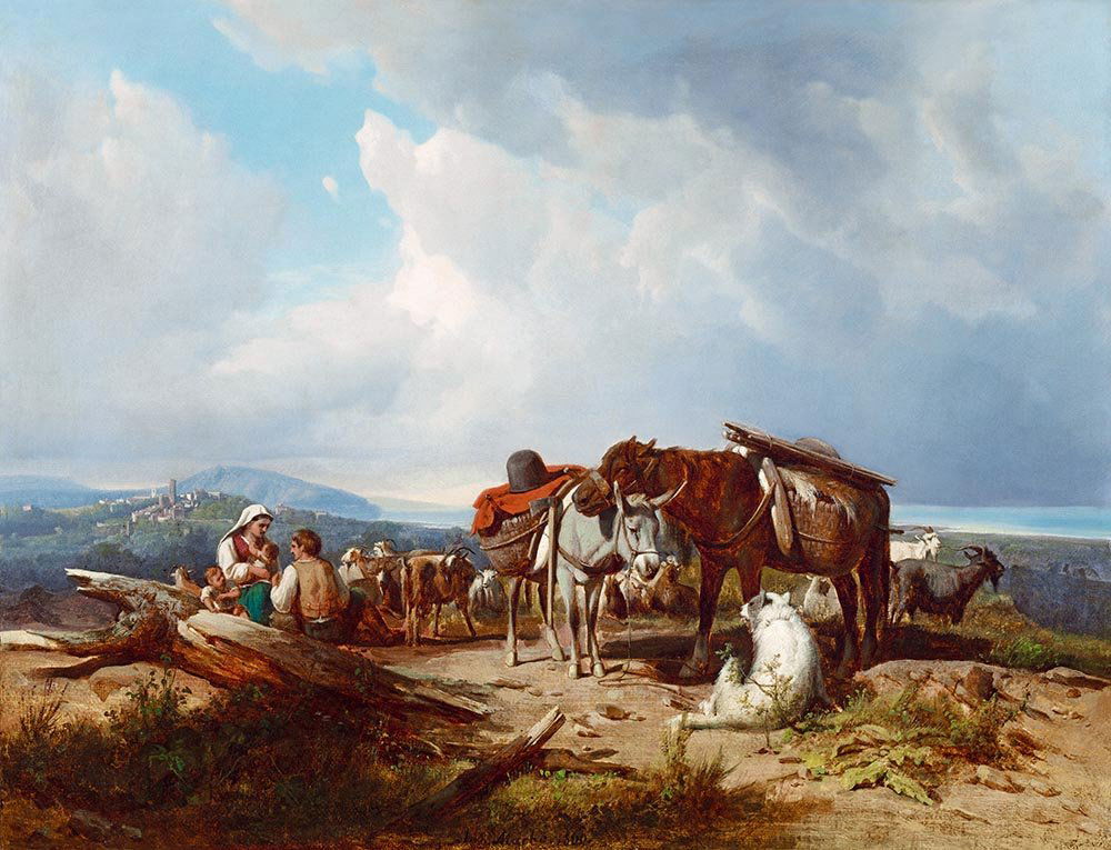 Marko Andras, 1824-1895, Italian Landscape with a: Artist: Marko Andras Dates: 1824-1895 Title: Italian Landscape with a Resting Family, 1860 Size: 38,5x50 cm Technique: Oil on canvas Signature: signed in the middle: And.Marko 1860