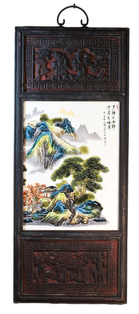 Porcelain plaque carved wooden frame. MinGuo1912-1949 (1 of 1)