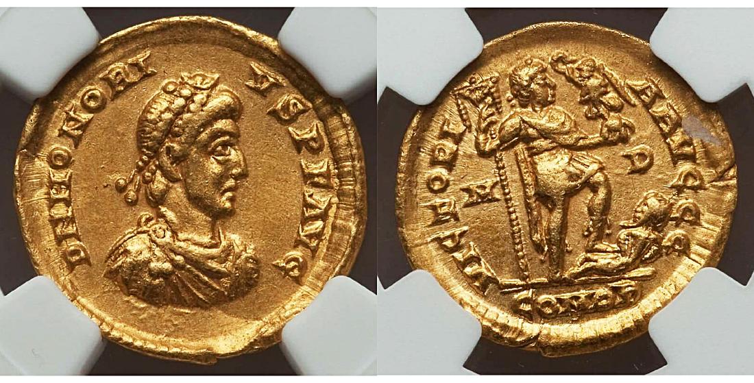 Honorius, Western Roman Emperor Gold solidus Milan AD (1 of 3)