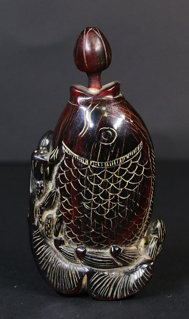 China 1920 Handcarved horn's deer snuff bottle 86 gr. - (1 of 7)