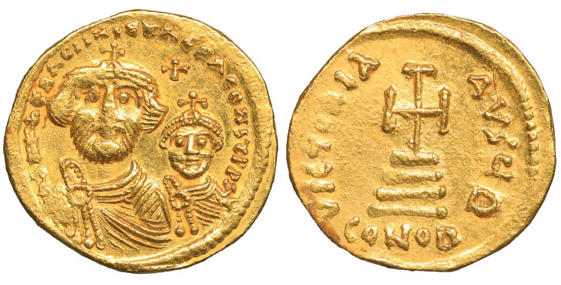 Heraclius with Heraclius Constantine Gold Solidus (1 of 1)