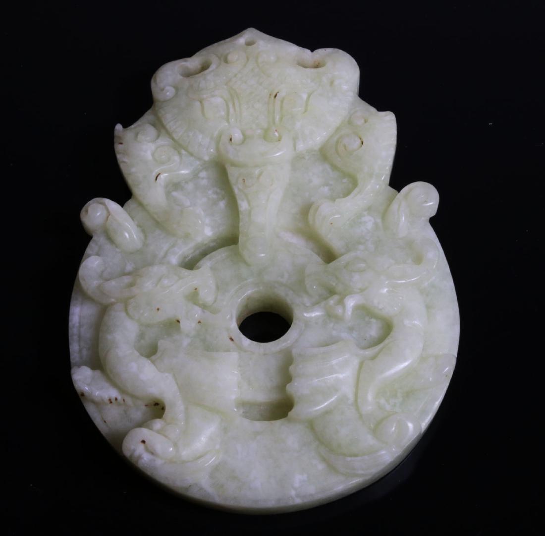 Carved white jade pendant mythological figures 64 gr. (1 of 2)