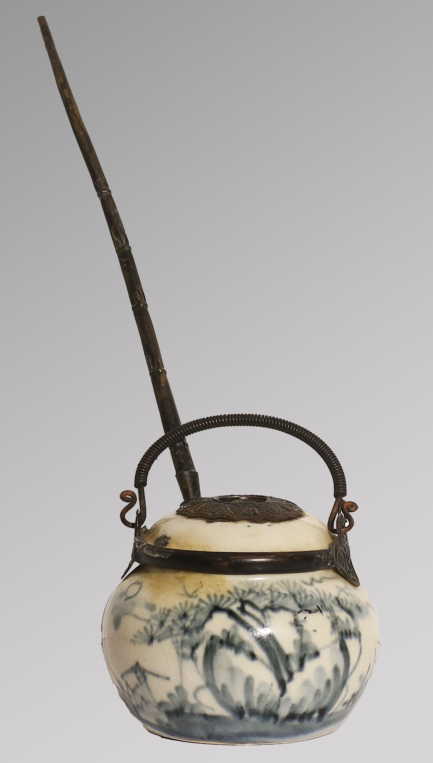 China Late Qing 1890 porcelain opium pipe calligraphy (1 of 5)