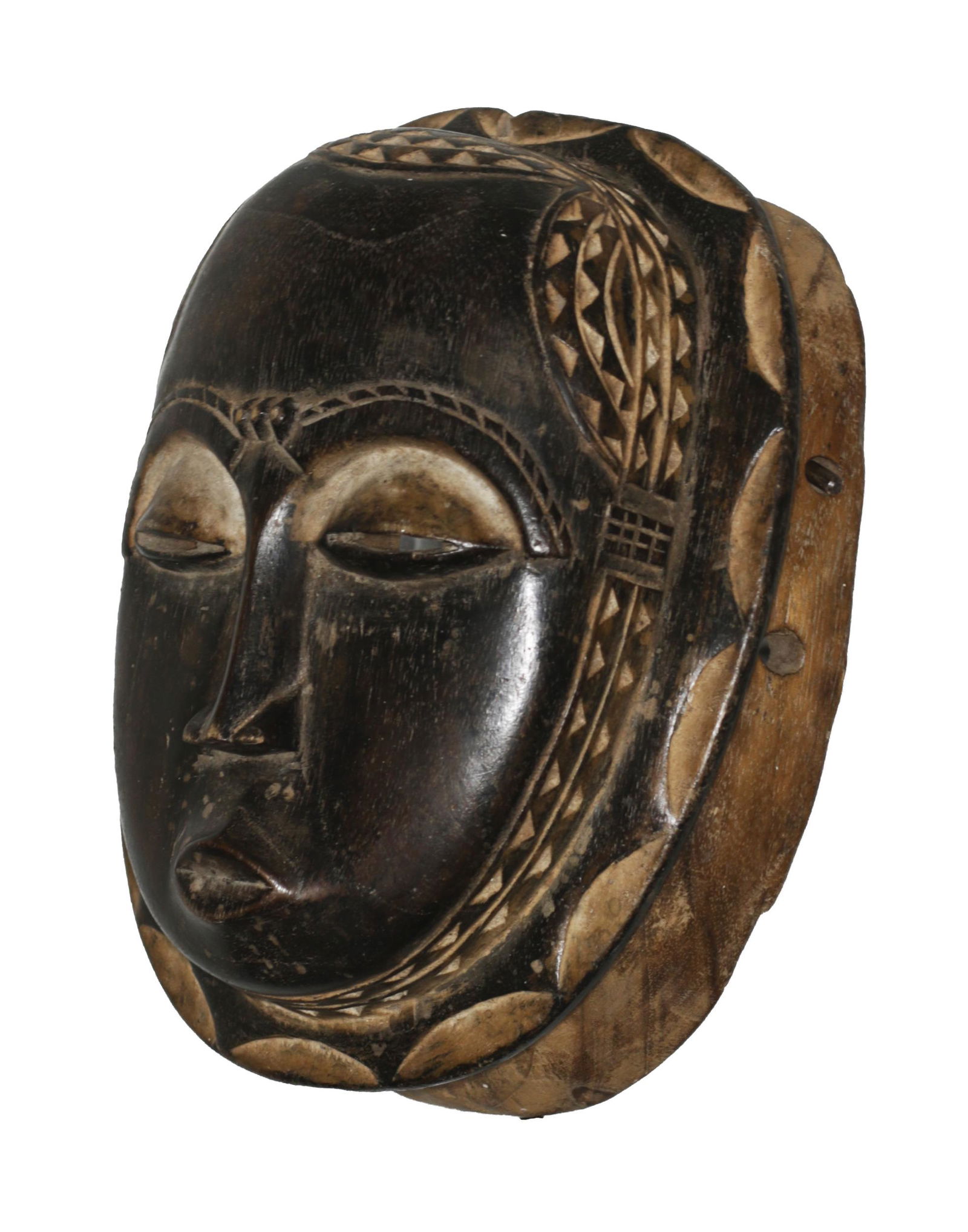 Ivory Coast Baule people Old Ceremonial mask Traces of: Ivory Coast Baule people. Old Ceremonial mask. Traces of white pigmentation. 1980 circa. 870 gr. - 26x19x10 cm. Extremely fine. Rare. Provenance Fall Elhadji. The Baule are one of the Akan peoples. Th