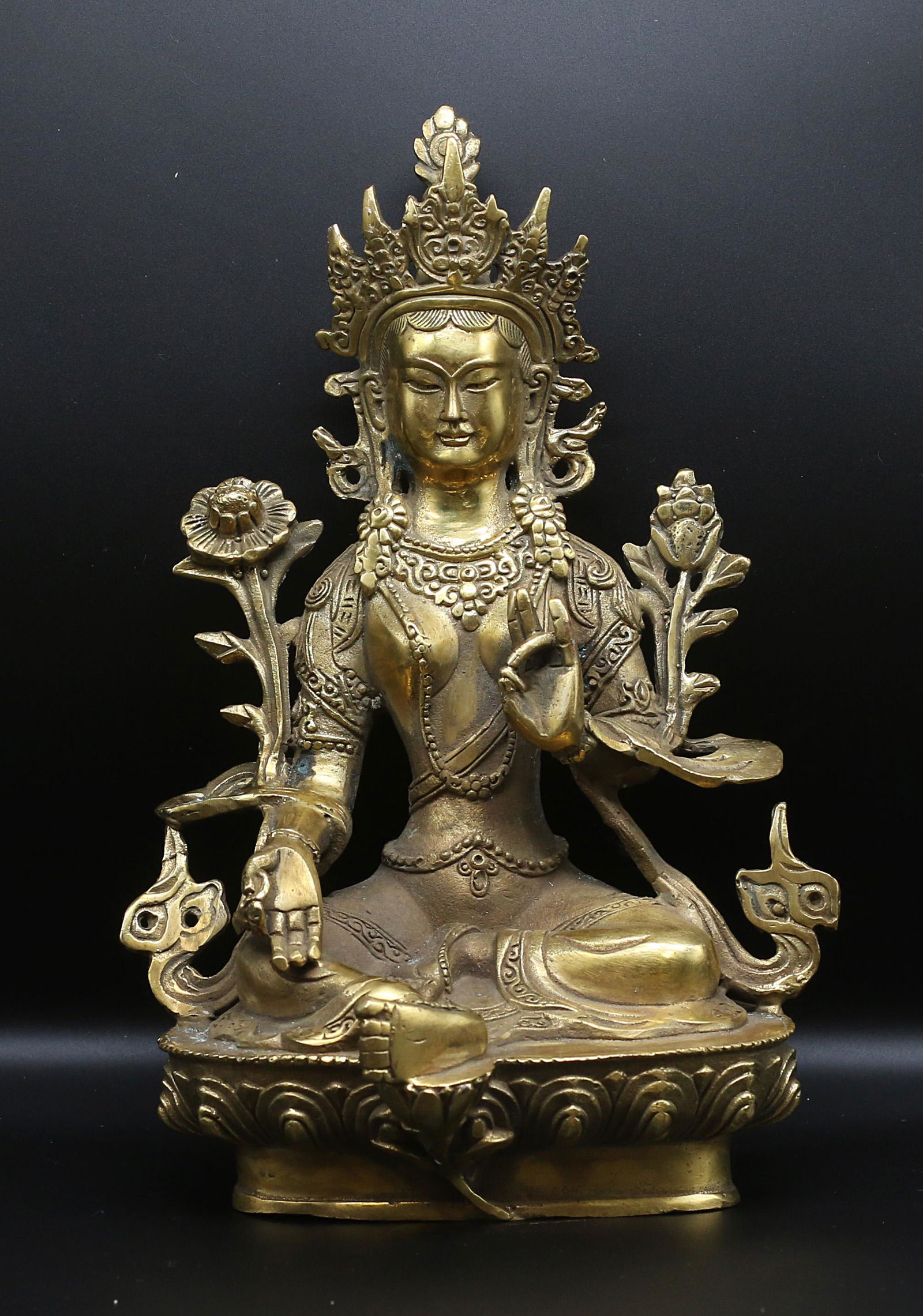 Tibet 1960 Gold plated Tara Buddha statue 21 cm â€“ 1 (1 of 6)