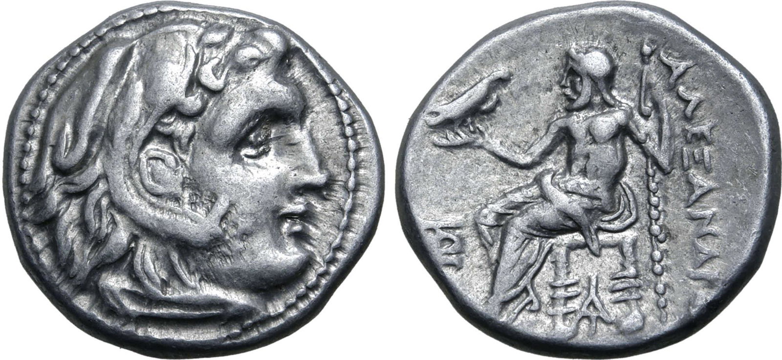 Macedon Antigonos I Drachm 319-301 BC Greek coin: Kingdom of Macedon, Antigonos I Monophthalmos AR Drachm. 4.24g, 16mm, 12h. Struck as Strategos or king of Asia, in the name and types of Alexander III. Magnesia ad Maeandrum, circa 319-305 BC. Head of