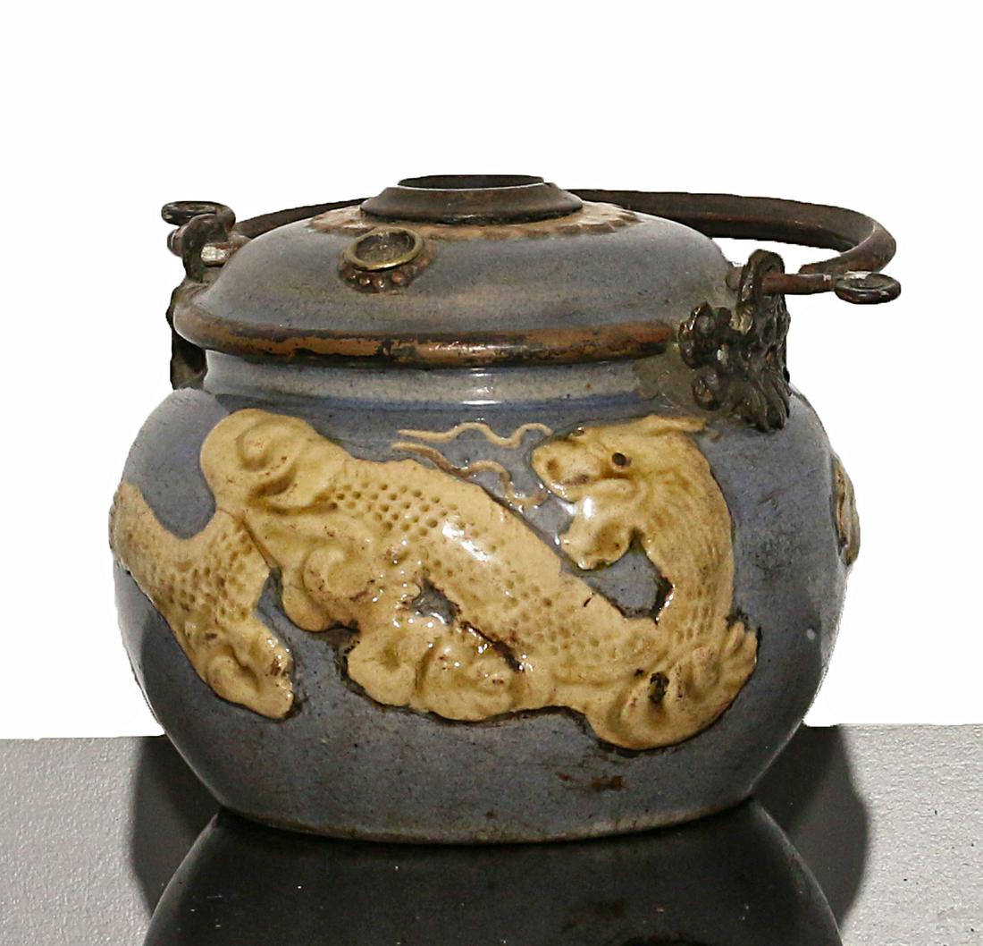 China Late Qing Dynasty. 1850-1905 AD Porcelain water opium pipe in round shape. 9,5x11 cm (1 of 5)