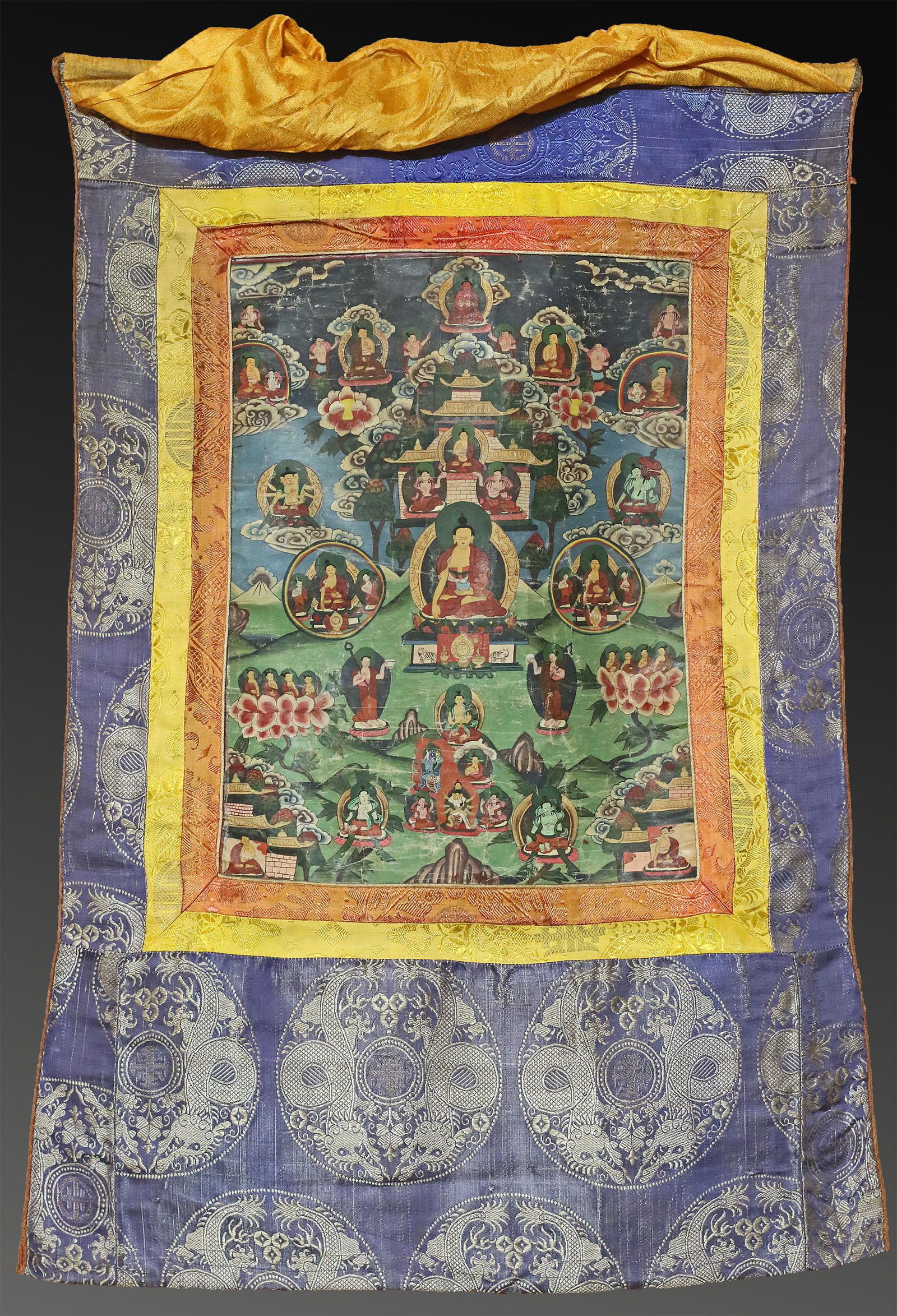 Tibet 1950 Temple Thangka. Handmade "Oil on cotton" paper. 92 x 64 cm. (1 of 7)