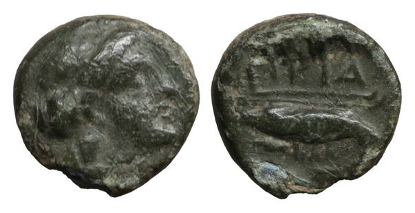 Ancient Greek coin MYSIA Priapos 4th-3rd centuries BC: MYSIA. Priapos. 4th-3rd centuries BC. Bronze. 0.85 gr. – 9.3 mm. O:\ Laureate head of Apollo right. R:\ ΠPIA. Crayfish left; uncertain symbol below. Cf. BMC 1. VF\XF