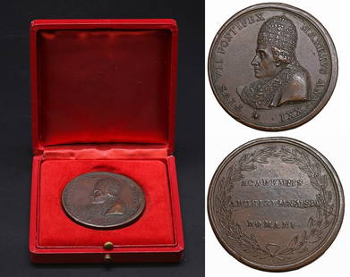 Papal States Pius VII 1800-1823 Medal: Papal States. Pius VII (1800-1823) Medal A/ XXI. (opus: T. Mercandetti). 41.60 gr. – 42.6 mm. PIVS VII PONTIFEX MAXIMVS ANN XXI Bust / ACADEMIA/ ARCHIGYMNASII ROMANI. Patrignani 95; Bertuzzi 146. Ra