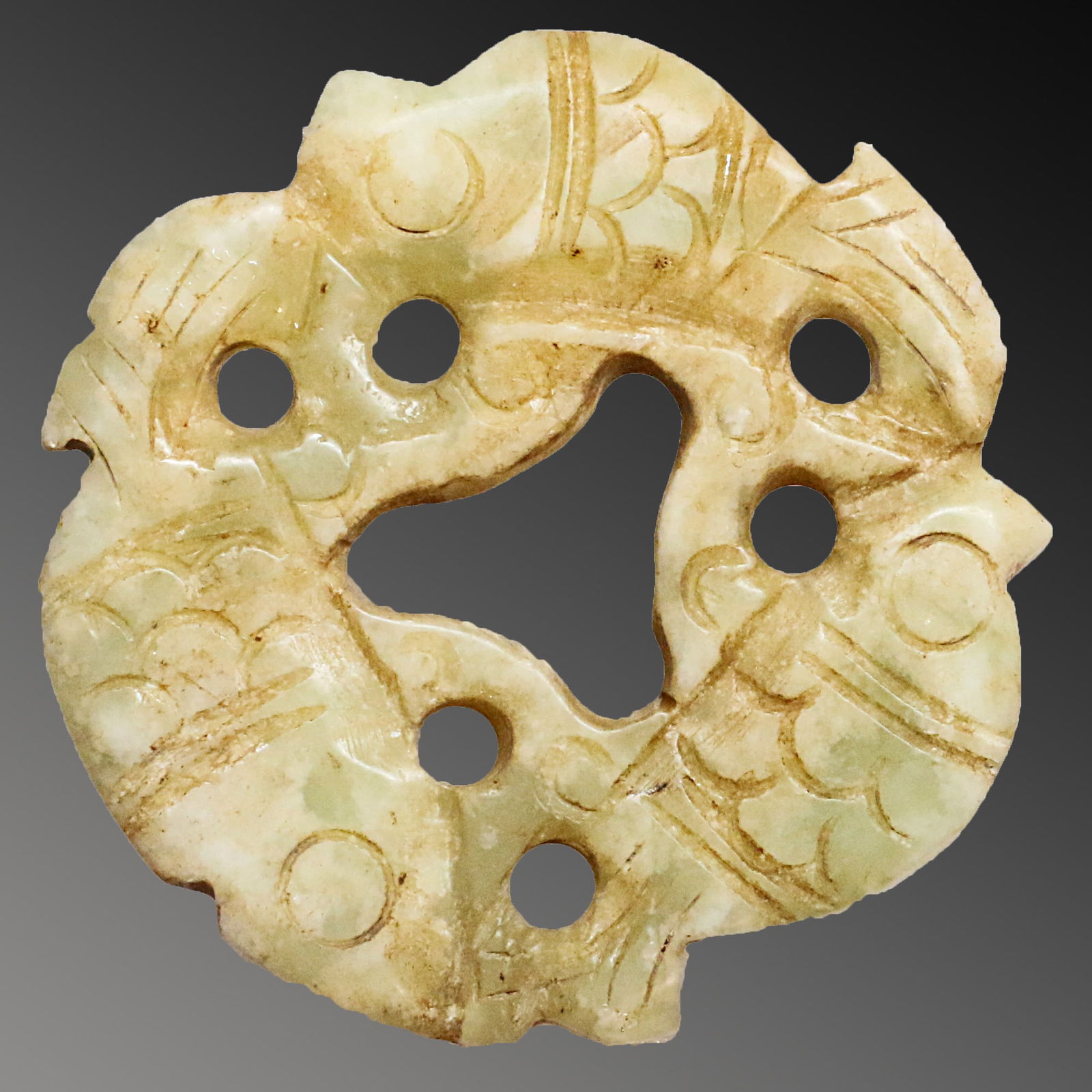 China 1930 Jade amulet. Ring shape with three fishes (1 of 2)