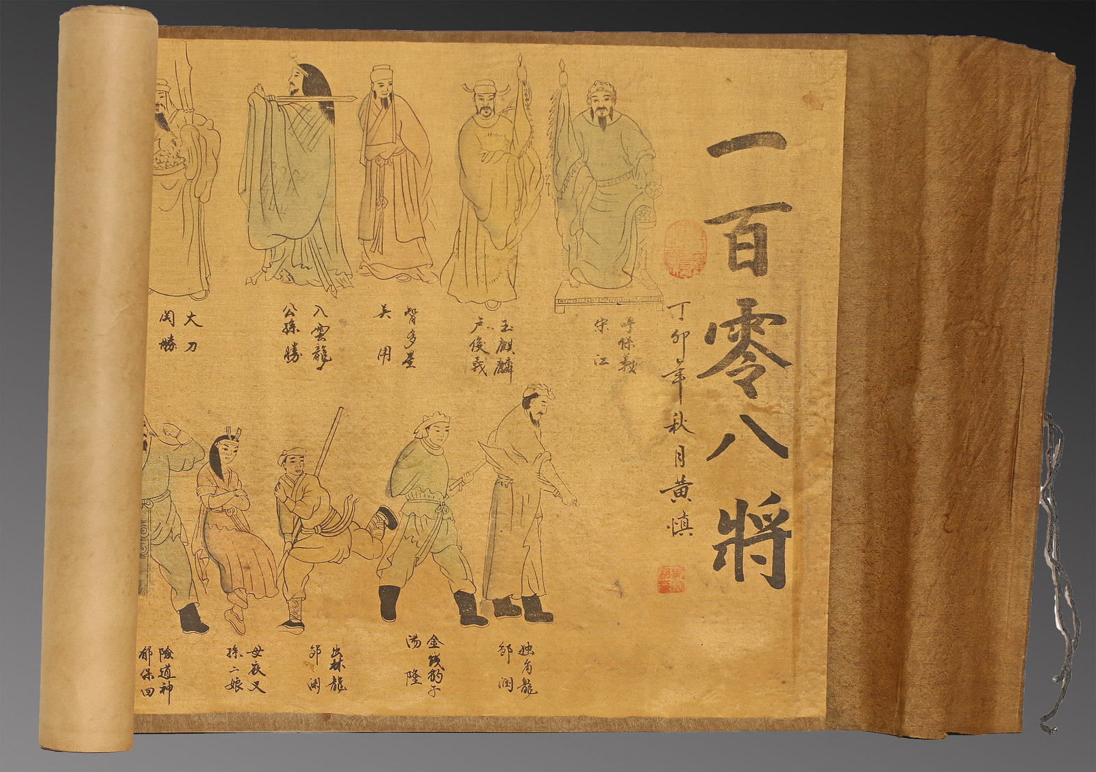 China 1900-1930 AD. 4,7 metres Silk and paper handscroll: China. 1900-1930 AD. 4,70 metres. Silk and paper handscroll depicting people and jobs with calligraphy. 470x47 cm. Rare