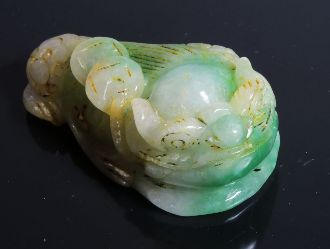 Carved celadon Jade Fu dog shape (1 of 4)