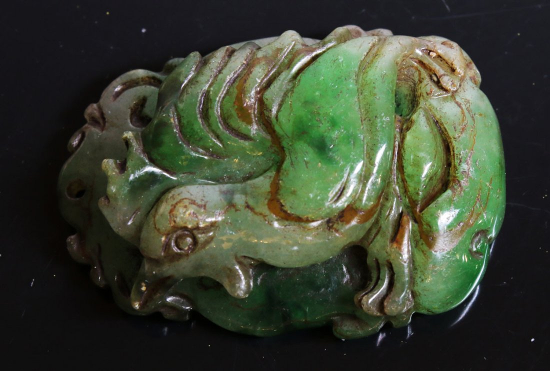 Spinach chinese jade pendant with rooster (1 of 3)