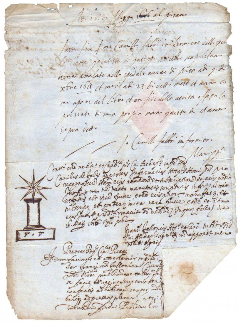 Tuscany Pisa 1615 Manuscript death certificate (1 of 3)