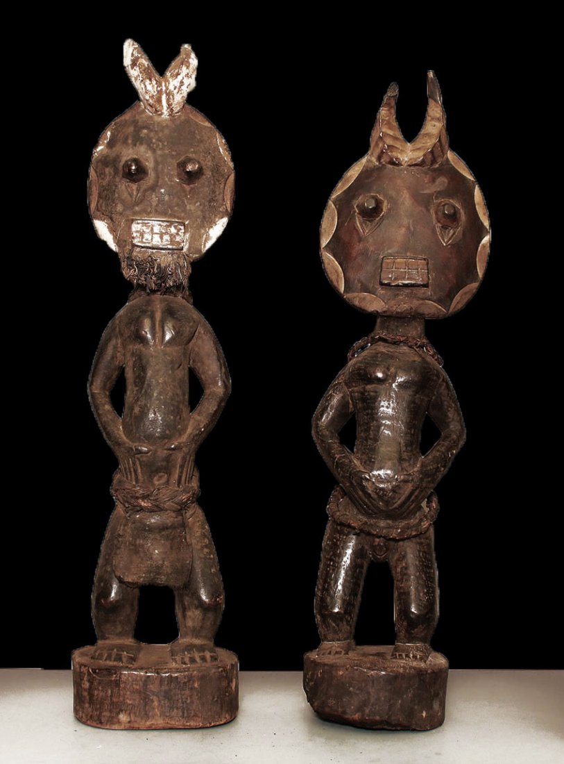 OLD CARVED COUPLE OF STATUES BAULE' 84cm 33" (1 of 9)