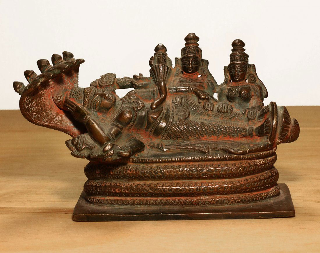 Nepal. Bronze temple statue of sleeping Vishnu. Early (1 of 9)