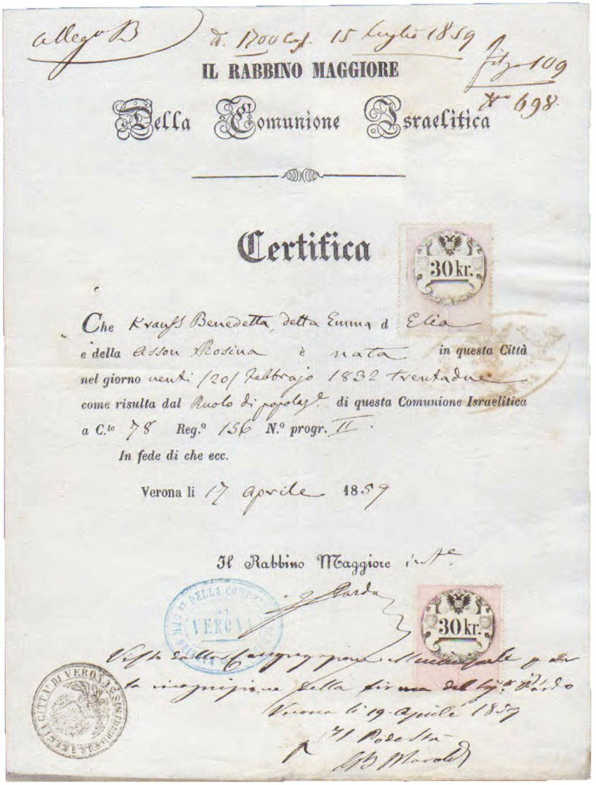 Ancient Jewish Manuscript Chief Rabbi I. Pardo 1859 (1 of 2)