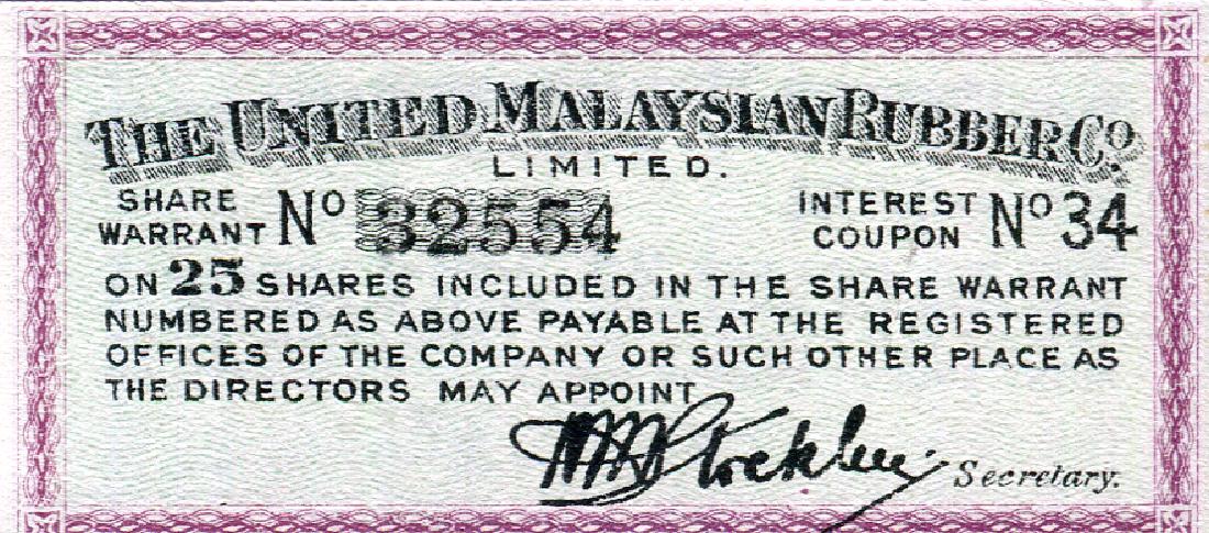 The United Malaysian Rubber Co. Share Warrant: The United Malaysian Rubber Co. Share Warrant Serial no. 32554 AU