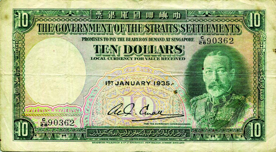 Straits Settlement 1935 10 Dollars, C/28 90362 (1 of 1)