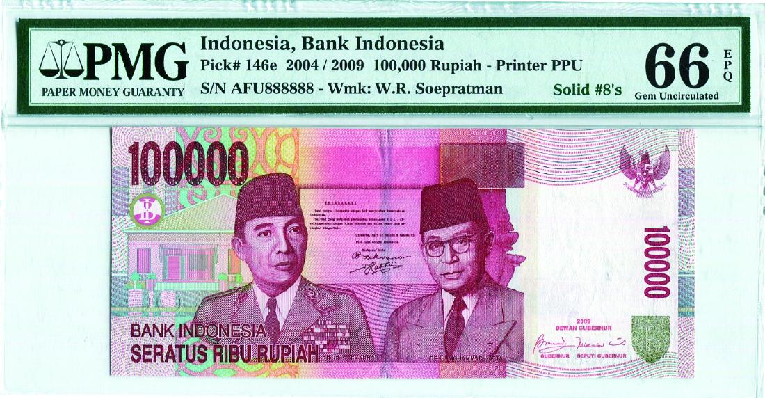 Indonesia 2004/09 100,000 Rupiah (P153f) Serial no. AFU (1 of 1)