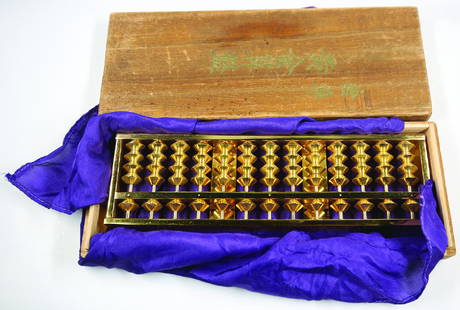 Japan, A Golden Abacus (24k gold plated) for getting: Japan, A Golden Abacus (24k gold plated) for getting wealth in original wooden box