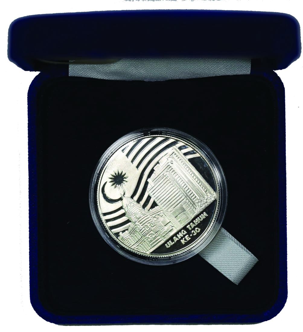 Malaysia 1989, 30th Anniversary of Bank Negara Malaysia: Malaysia 1989, 30th Anniversary of Bank Negara Malaysia (KN32a) Proof RM30 (.925 Silver)