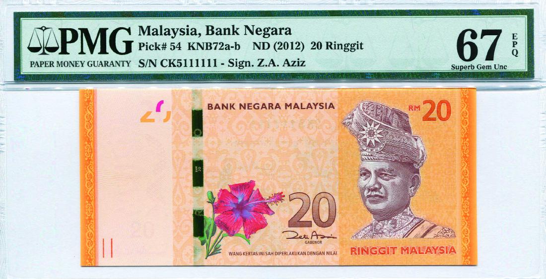 20 Ringgit 12th Series. Zeti Aziz (KNB72b:P54) S/no. CK (1 of 1)