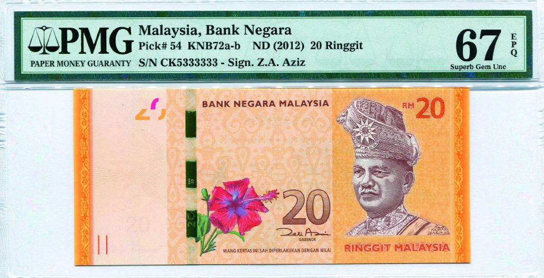 20 Ringgit 12th Series. Zeti Aziz (KNB72b:P54) S/no. CK (1 of 1)