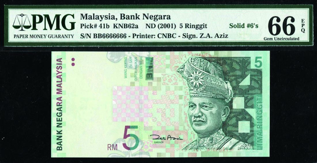 5 Ringgit 11th Series. Zeti Aziz (KNB62b:P41) Solid 6's (1 of 1)