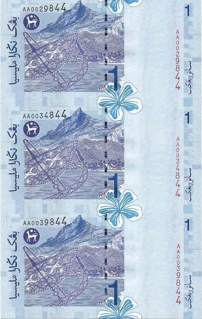 1 Ringgit, 11th Series. Zeti Aziz (KNB1) Uncut Sheet of (1 of 1)