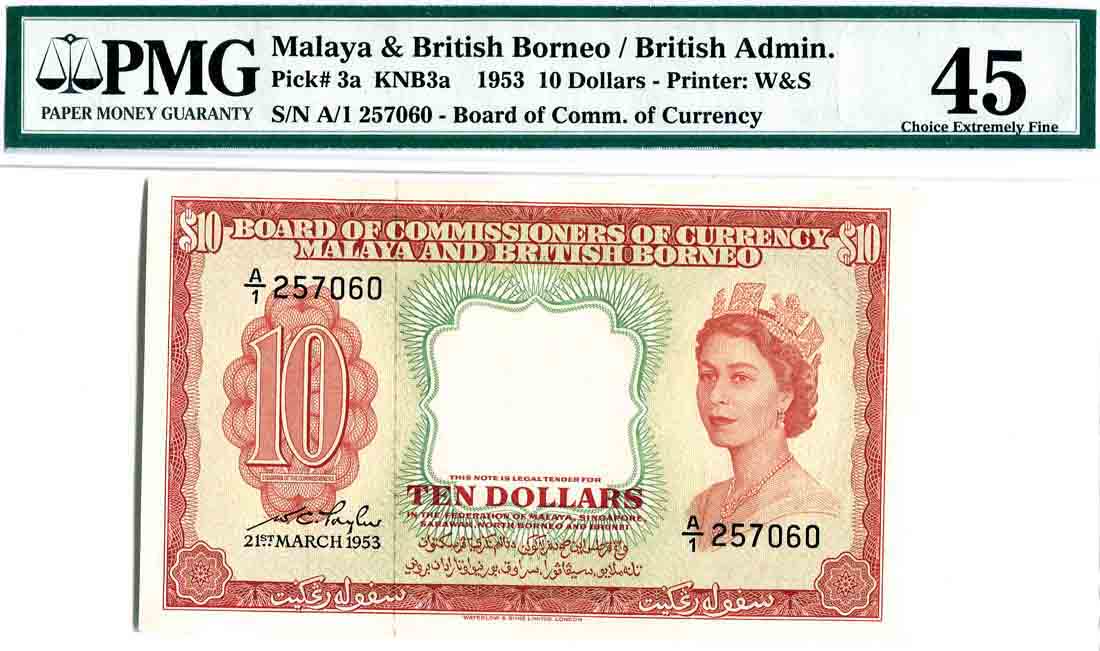 Malaya & British Borneo 1953, $10 (KNB3a:P3a) First (1 of 1)